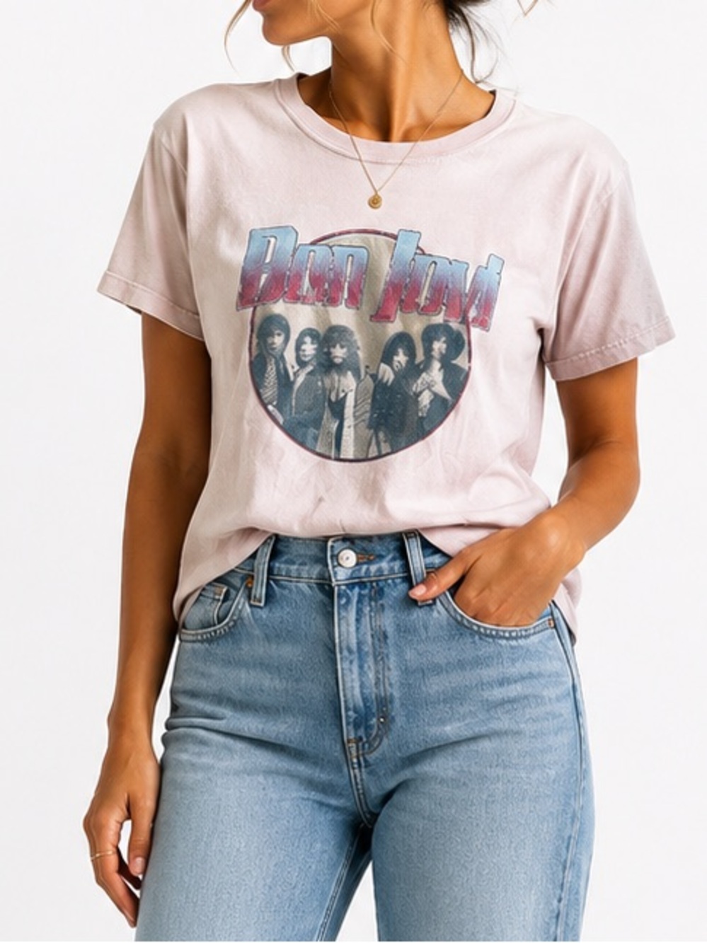 Pink Bon Jovi Vintage Style Band Graphic T-Shirt